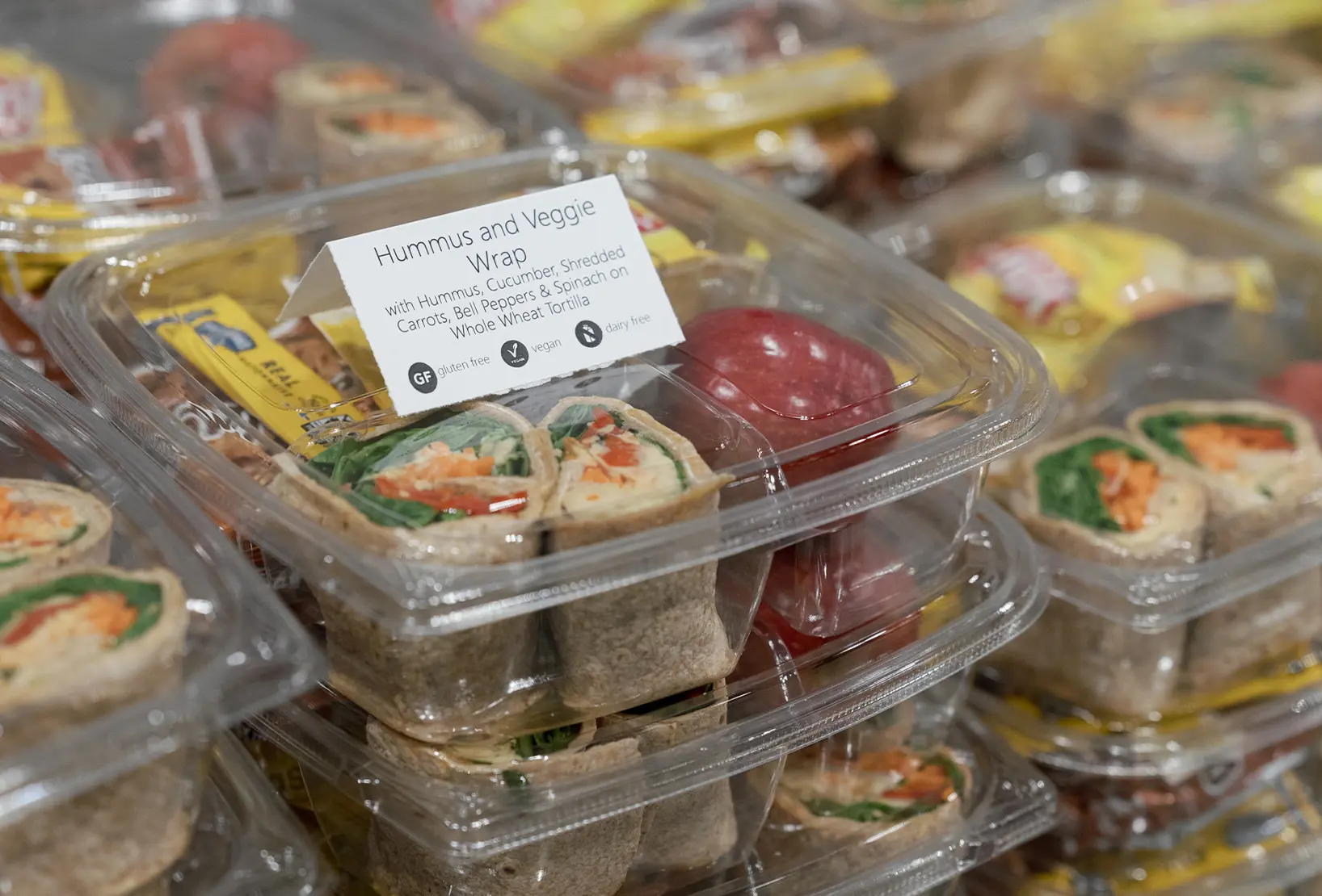 stacked hummus and veggie wrap containers